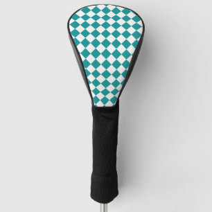 Teal White Checker Diamond Pattern Golf Head Cover