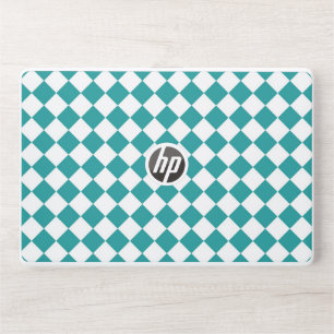 Teal White Checker Diamond Pattern HP Laptop Skin