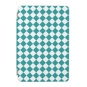 Teal White Checker Diamond Pattern iPad Mini Cover