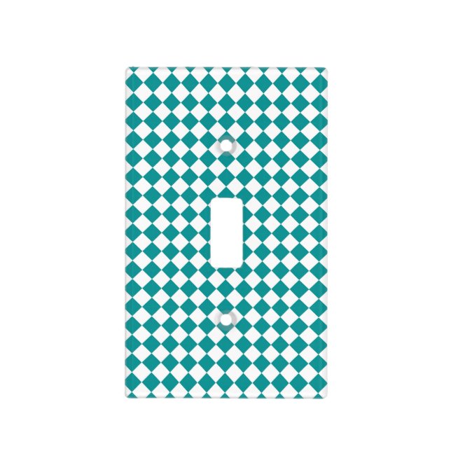 Teal White Checker Diamond Pattern Light Switch Cover (Front)