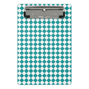 Teal White Checker Diamond Pattern Mini Clipboard