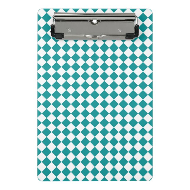 Teal White Checker Diamond Pattern Mini Clipboard (Front)