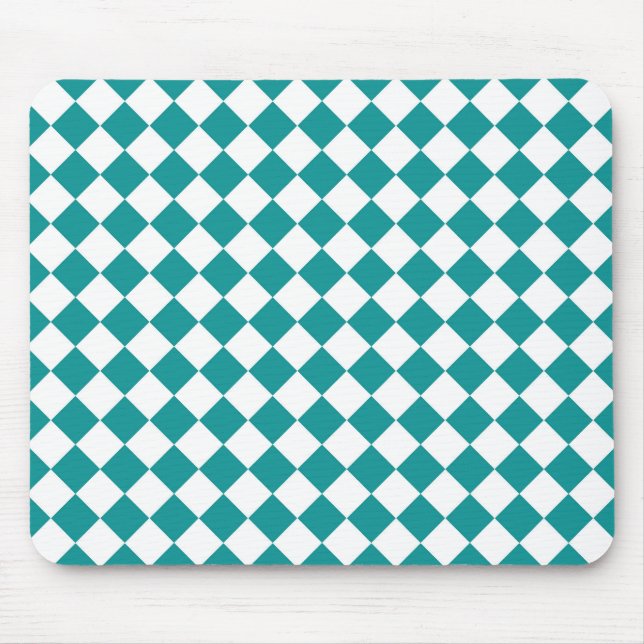 Teal White Checker Diamond Pattern Mouse Pad (Front)