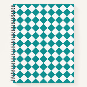 Teal White Checker Diamond Pattern Notebook