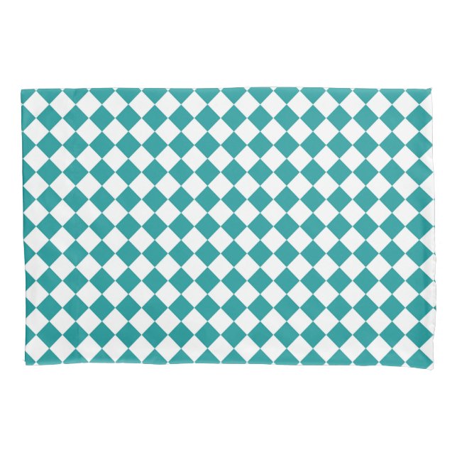 Teal White Checker Diamond Pattern Pillow Case (Front)