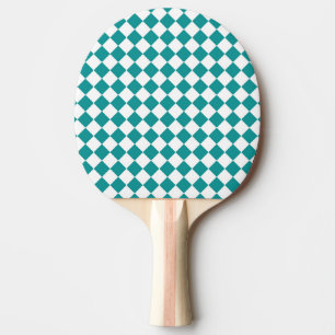 Teal White Checker Diamond Pattern Ping Pong Paddle