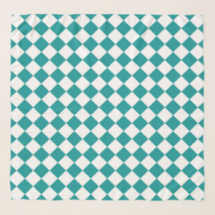 Teal White Checker Diamond Pattern Scarf