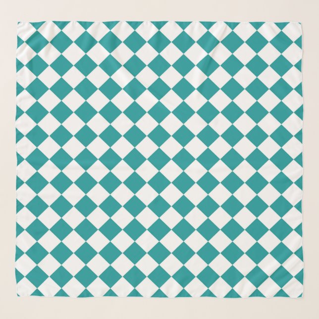Teal White Checker Diamond Pattern Scarf (Front)