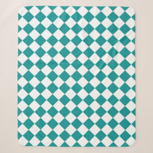 Teal White Checker Diamond Pattern Sherpa Blanket