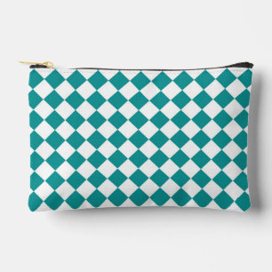Teal White Checker Diamond Pattern Small Accessory Pouch