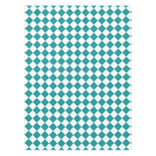 Teal White Checker Diamond Pattern Tablecloth