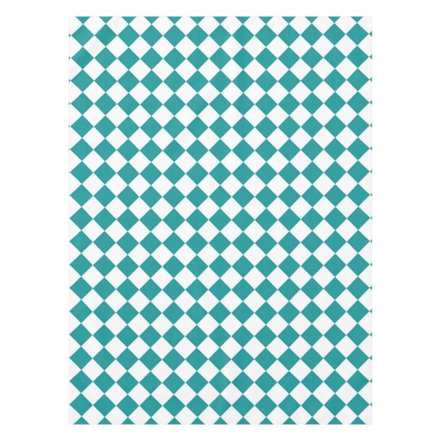 Teal White Checker Diamond Pattern Tablecloth (Front)