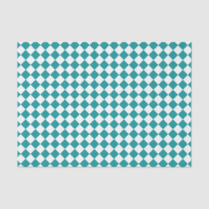 Teal White Checker Diamond Pattern Tissue Paper