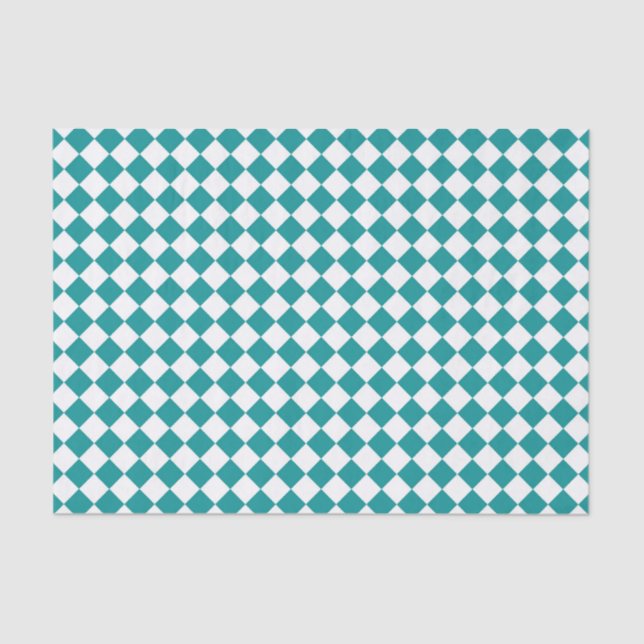 Teal White Checker Diamond Pattern Tissue Paper (Front)