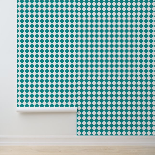 Teal White Checker Diamond Pattern Wallpaper (Application)