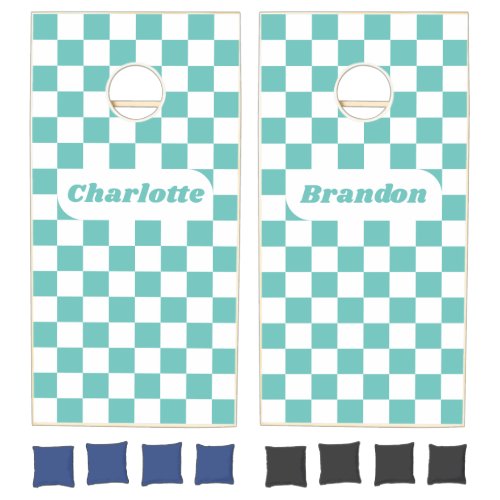 Teal & White Checker with Names