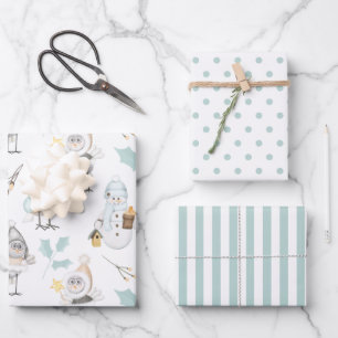 Teal White Christmas Holiday Wrapping Paper Sheets