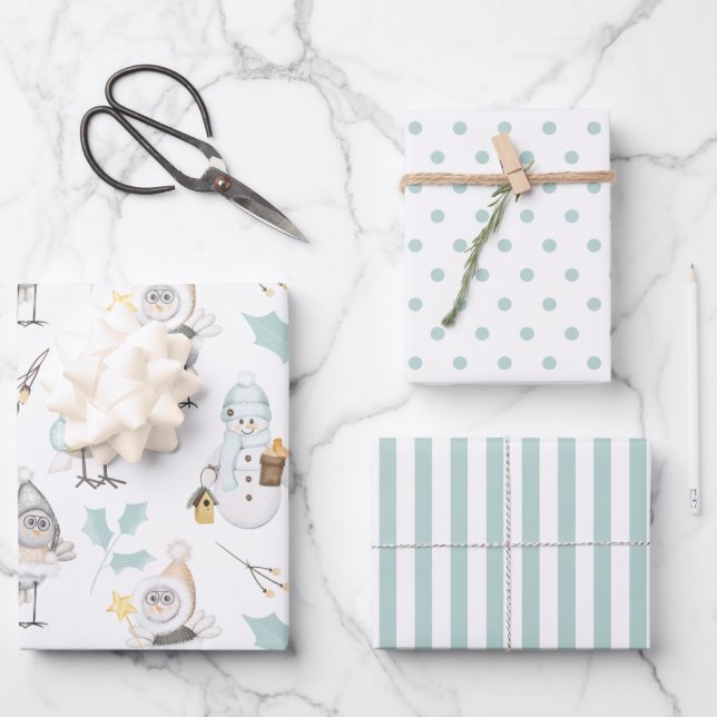 Teal | White | Christmas Holiday Wrapping Paper Sheets (Front)