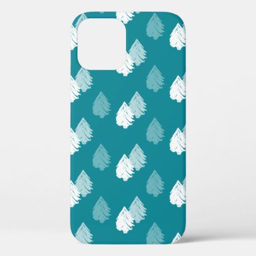 Teal White Christmas Tree Pattern iPhone 12 Pro Case