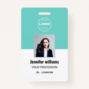 Teal & White Company Employee Photo ID Badge
