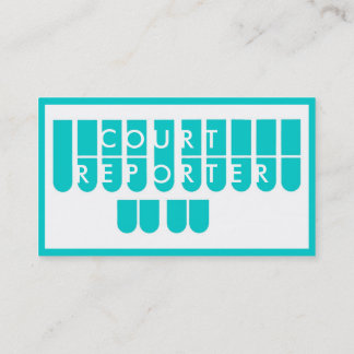 Teal white court reporter custom business cards