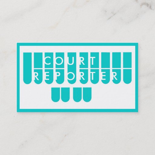 Customizable Teal white court reporter custom business cards