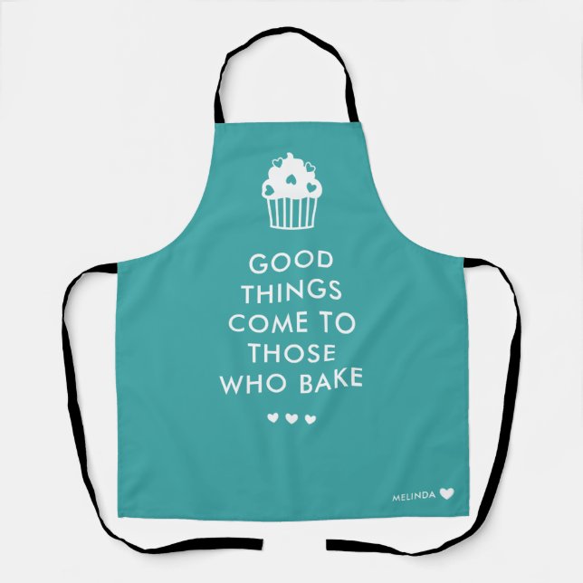 Teal White Cupcake Good Things Baking Add Name Apron (Front)