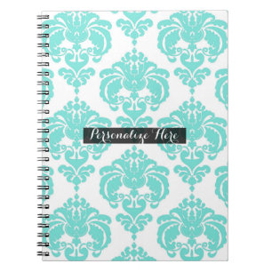 Teal & White Damask Chic Modern Elegant Pattern Notebook