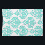 Teal & White Damask Chic Modern Elegant Pattern Towel<br><div class="desc">Customize with or without text</div>