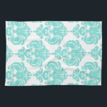Teal & White Damask Chic Modern Elegant Pattern Towel<br><div class="desc">Customize with or without text</div>