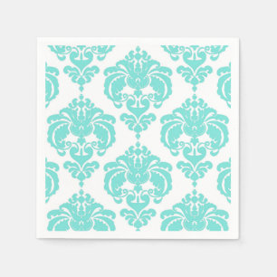 Teal & White Damask Vintage Wedding Event Party Paper Napkins