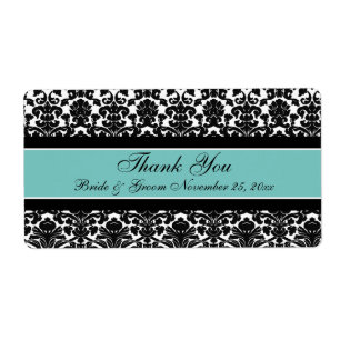 Teal White Damask Wedding Labels