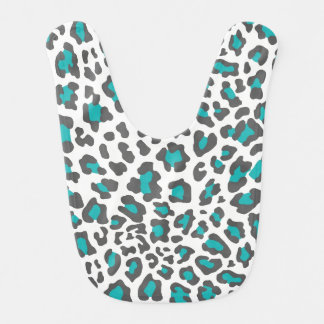 Teal, White, Dark Gray Leopard Print Bib