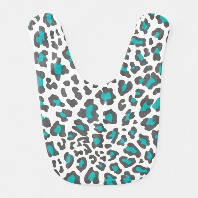 Teal, White, Dark Gray Leopard Print Bib (Front)