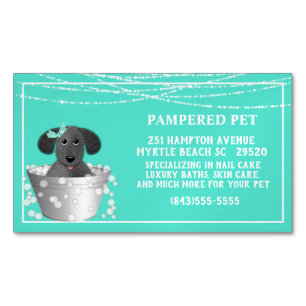 Teal White Dog in Tub Pet Groomer Business Card Magnet