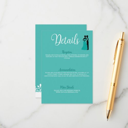 Teal White Elegant Wedding Enclosure Card