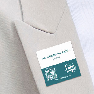 Teal White Event QR-Code Logo Company Expertise Name Tag