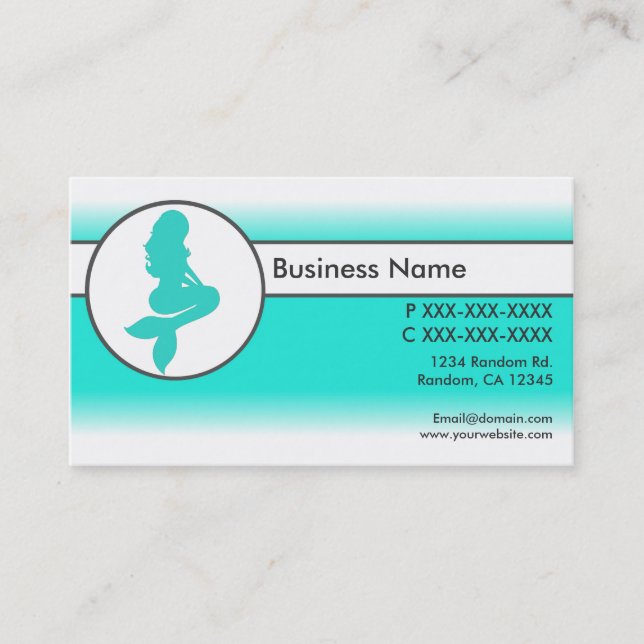 Teal white fade custom mermaid business cards (Front)