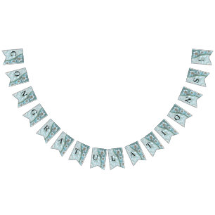 Teal White Floral Bunting Flag