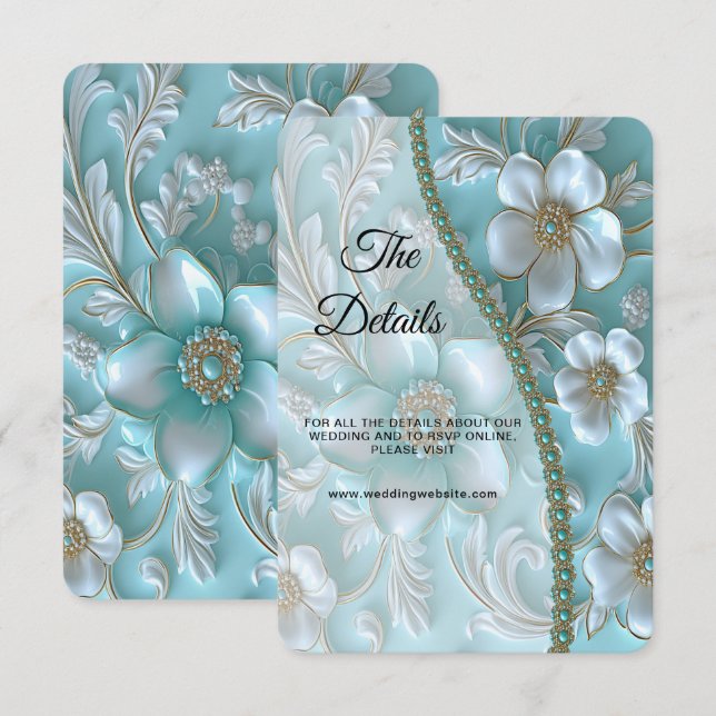 Teal White Floral Detail Enclosure Card (Front/Back)