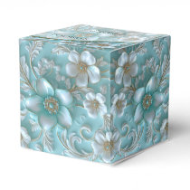 Teal White Floral Favor Box