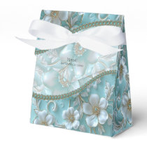 Teal White Floral Favor Box