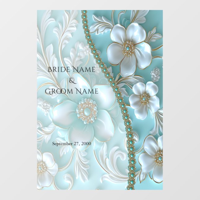 Teal White Floral Floor Decal (Front)