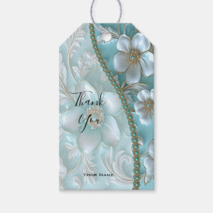 Teal White Floral Gift Tag