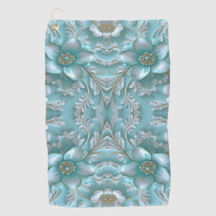 Teal White Floral Golf Towel