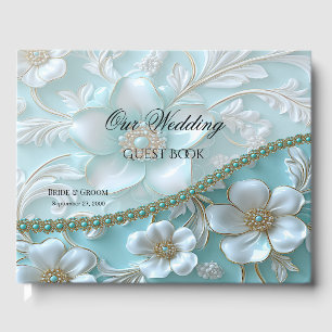 Teal White Floral Guest Book