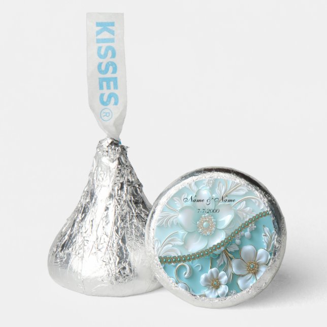 Teal White Floral Hershey's Kisses Hershey Hershey®'s Kisses® (Front)