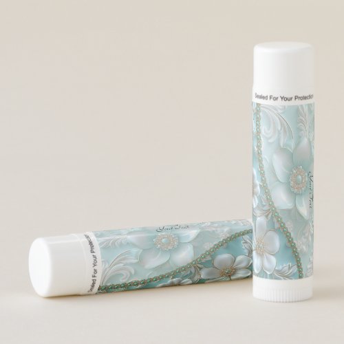 Teal White Floral Lip Balm
