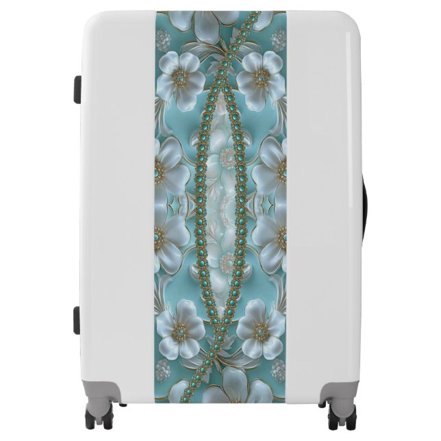 Teal White Floral Luggage (Front)