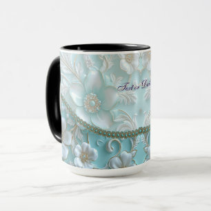 Teal White Floral Mug